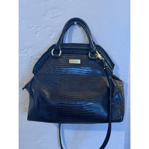 RARE Brahmin Black Brown Melbourne Sara Rose Tri Texture Handbag Crossbody Strap - Picture 10 of 15